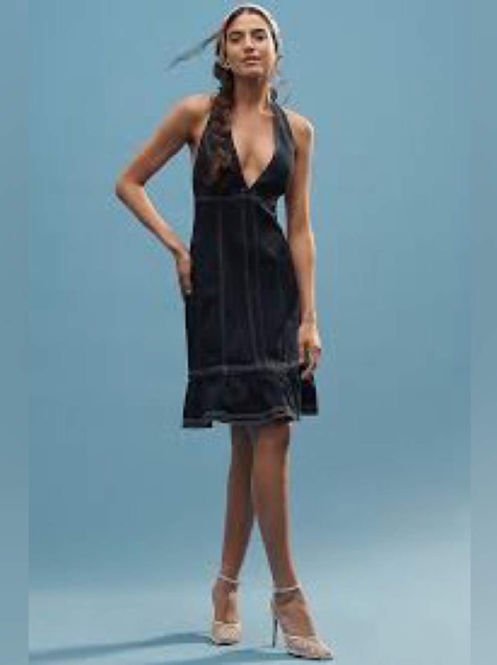 Anthropologie Pilcro Deep-V Denim Open aback Mini Dress in Blue Size M